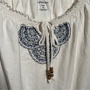 Croft & Barrow Cream Blouse with Blue Embroidery